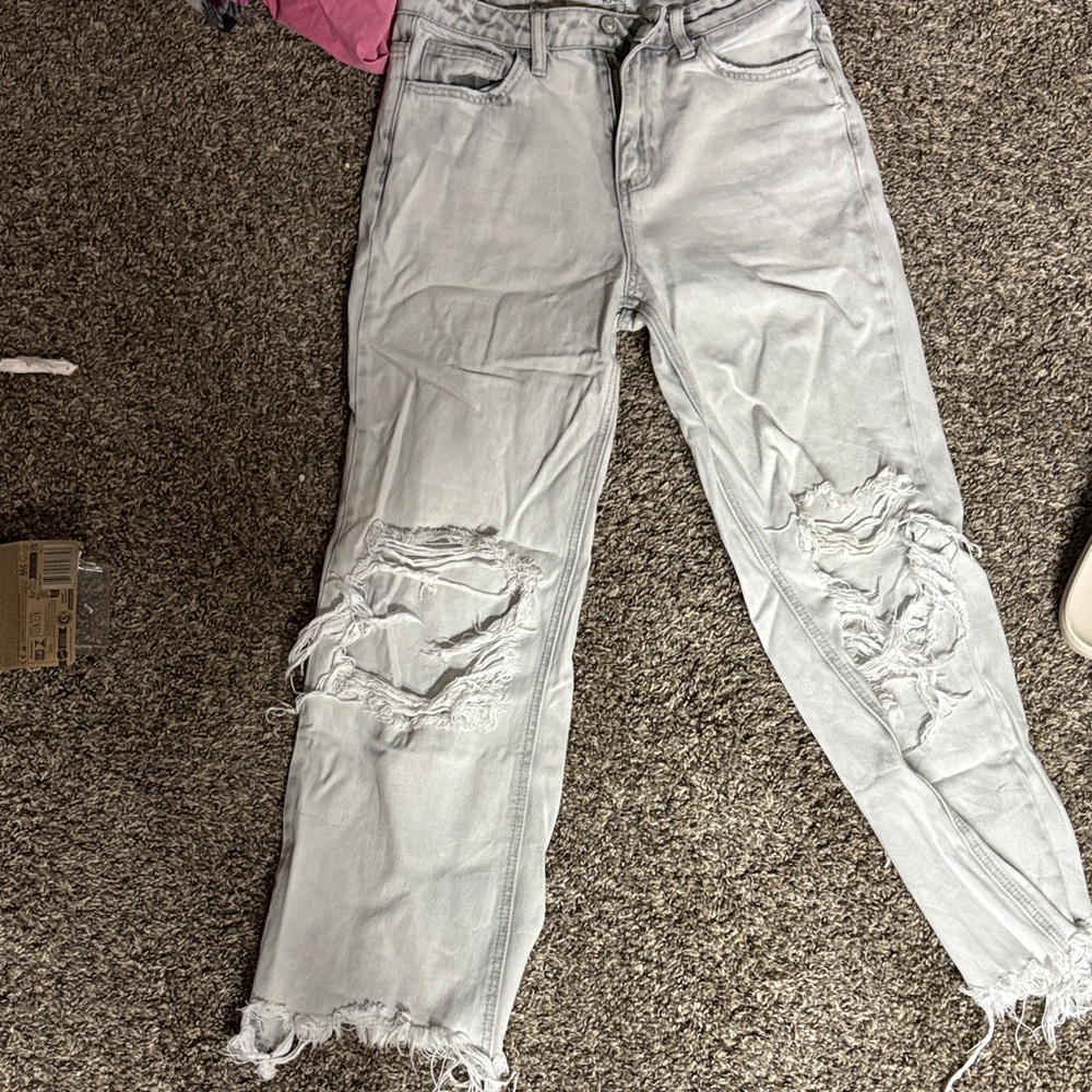 Distressed Light Gray Boyfriend Jeans
